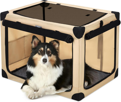 Collapsible Travel Dog Crate for Medium Dogs with Mat and Durable Mesh Windows for Car & Outdoor, with Storage Bag
