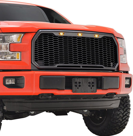Front Grille with Amber LED Lights Compatible with 2015-2017 F150 Pickup