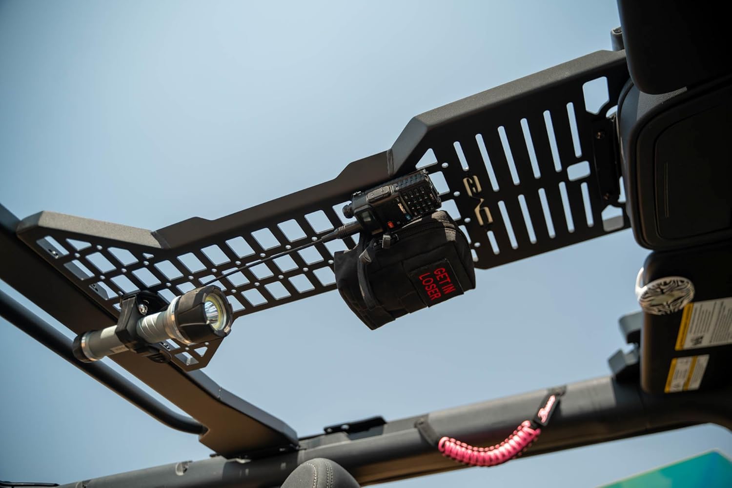 DV8 Offroad 2-Door Overhead Molle Panel for 2021-2025 Ford Bronco | Mounts Daily Gear & Supplies | Steel Grab Handle & Accessory Mount | (1) Light Mount | Black Powder Coat Finish | Steel Construction