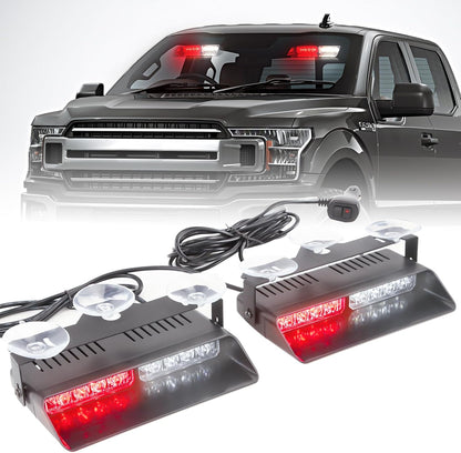 2x7.5" 16 LED Emergency Strobe Light Bar, 26 Flash Modes, Front/Rear Windshield Safety Warning Light for Police Firefighter Construction Vehicles Trucks - OMOTOR