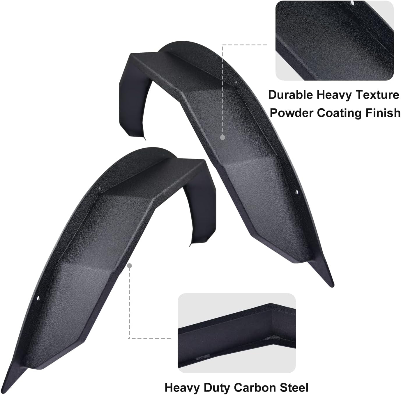 RYNOSKIN Rear Fender Flares Fit 2021-2025 Ford Bronco 2 Door Heavy Duty Carbon Steel Off-Road Flat Wheel Fenders Heavy Textured Black Side Protections (Only for Bronco 2 Door Rear Wheel 2PCS)