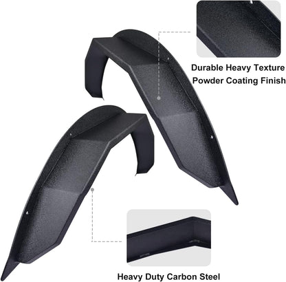 RYNOSKIN Rear Fender Flares Fit 2021-2025 Ford Bronco 2 Door Heavy Duty Carbon Steel Off-Road Flat Wheel Fenders Heavy Textured Black Side Protections (Only for Bronco 2 Door Rear Wheel 2PCS)