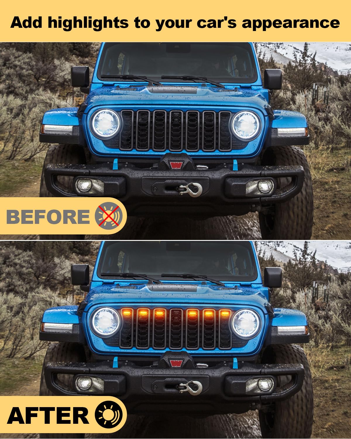 Front Bumper LED Grill Lights for Jeep Wrangler JL Gladiator JT 2024 2025