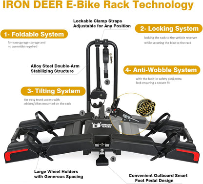 200lbs EBike Rack with Ramp for 2 E-Bikes, Hitch EBike Rack for Cars SUVs Trucks for Tow Hitch 2" Receiver