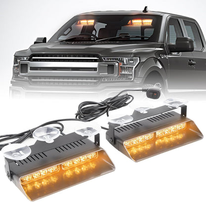 2x7.5" 16 LED Emergency Strobe Light Bar, 26 Flash Modes, Front/Rear Windshield Safety Warning Light for Police Firefighter Construction Vehicles Trucks - OMOTOR