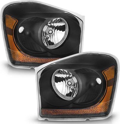 2004-2005 Dodge Durango Headlight Assembly Pair - Black/Chrome Housing, Replacement