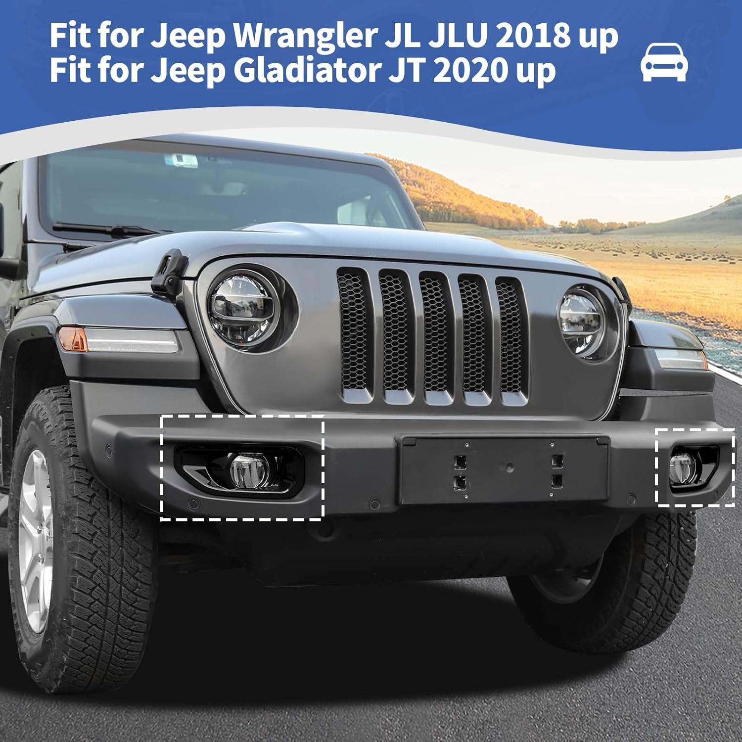for Jeep JL Front Bumper Fog Light Cover Trim for Jeep Wrangler JL JLU 2018 up for Gladiator JT 2020 up Black Exterior Accessories 2pcs