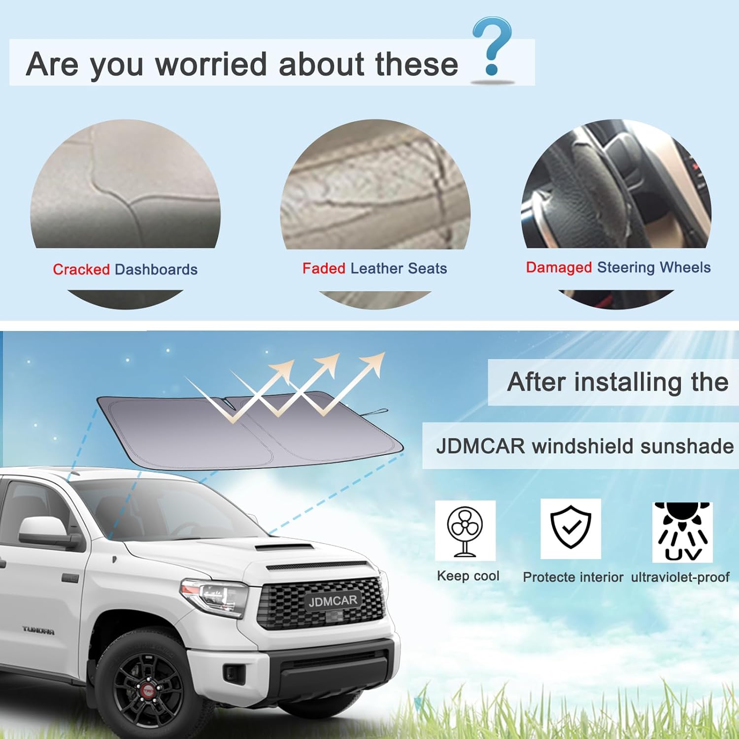 Windshield Sun Shade for Toyota Tundra 2014-2021, Custom Fit Foldable Front Window Sunshade Sun Visor Protector, Block UV Rays Keep Your Car Cooler