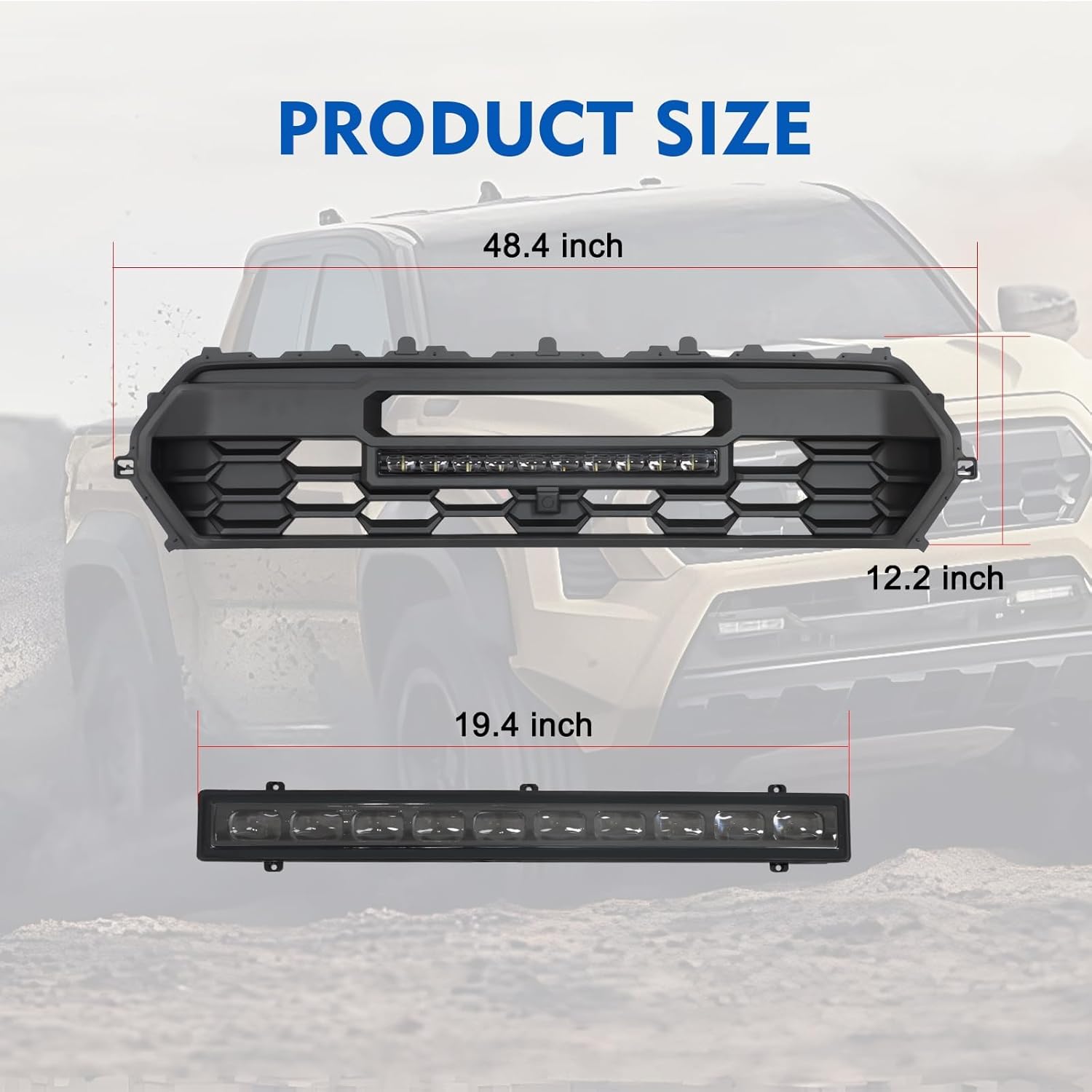 2024 Tacoma Grill Front Hollow Grill Compatible with 2024 2025 Tacoma, tacoma 2024 2025 Matte Black ABS grille, tacoma grill with LED Light