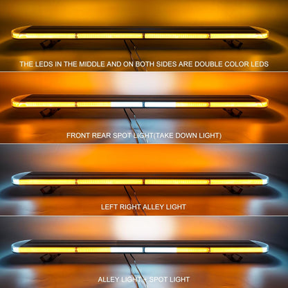 48" High-intensity LED Roof Mount Emergency Strobe Light Bar – 29 Flash Modes, Amber, for Tow Trucks & Construction Vehicles with Control Panel & Alley Lights - OMOTOR