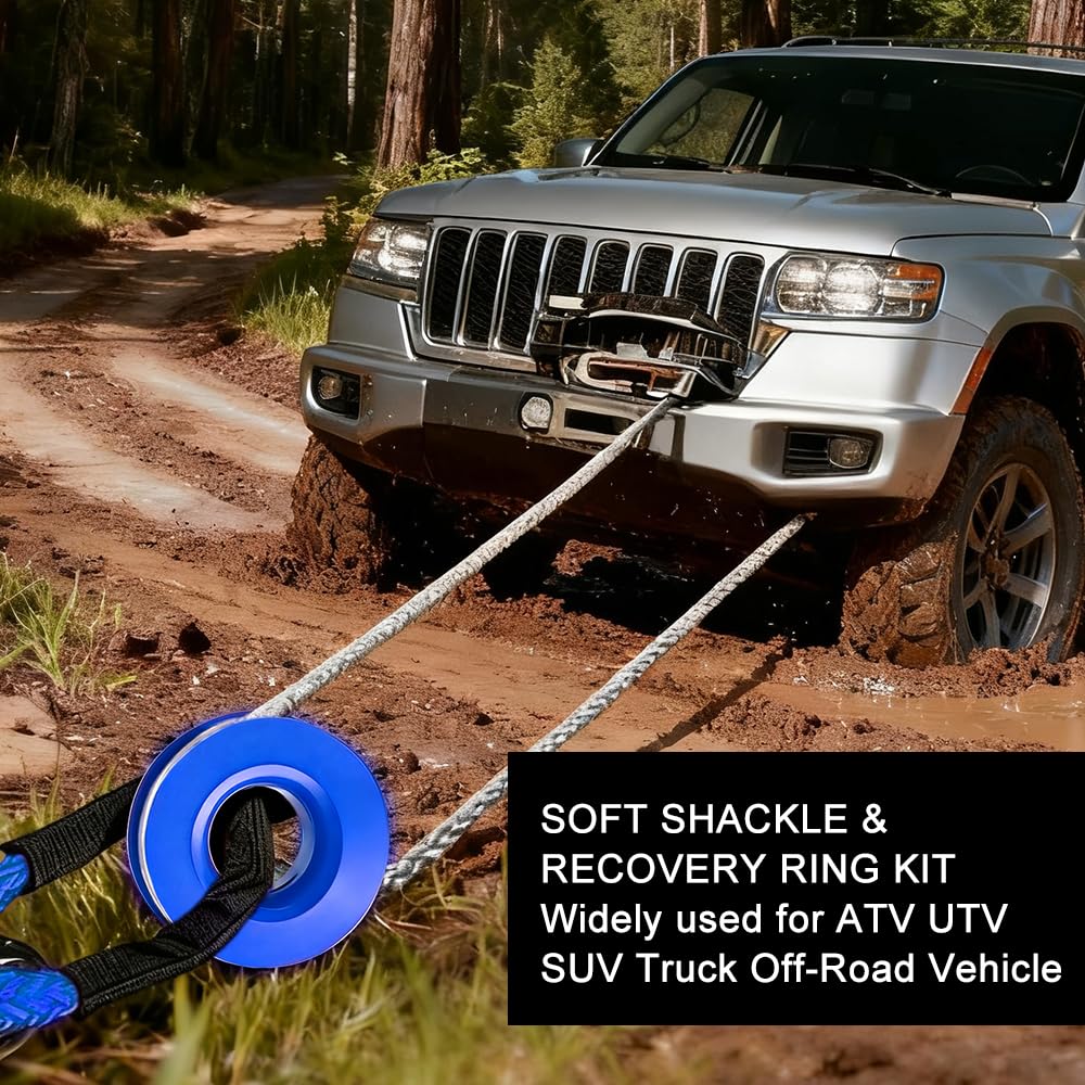 Snatch 66000 LB Recovery Ring with 2 PCS Soft Shackle 1/2" X 22 Inch Winch Rope for ATV UTV SUV Truck Off Road