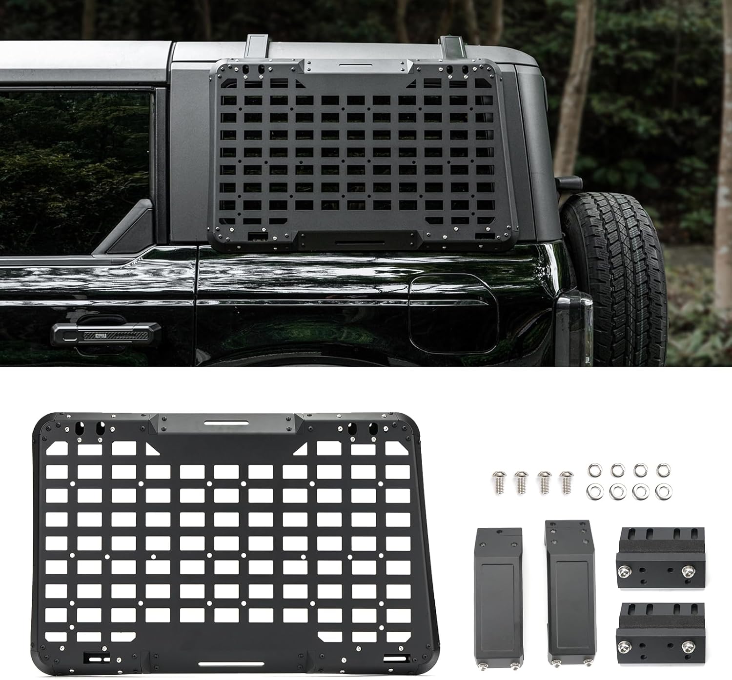 Rear Window Molle Storage Panel Flank Kit, Heavy Duty Protective Decoration Compatible with Ford Bronco 2021-2024 4-Door, Compatible with Passenger side, Aluminum Alloy Off-Road Tool Holder