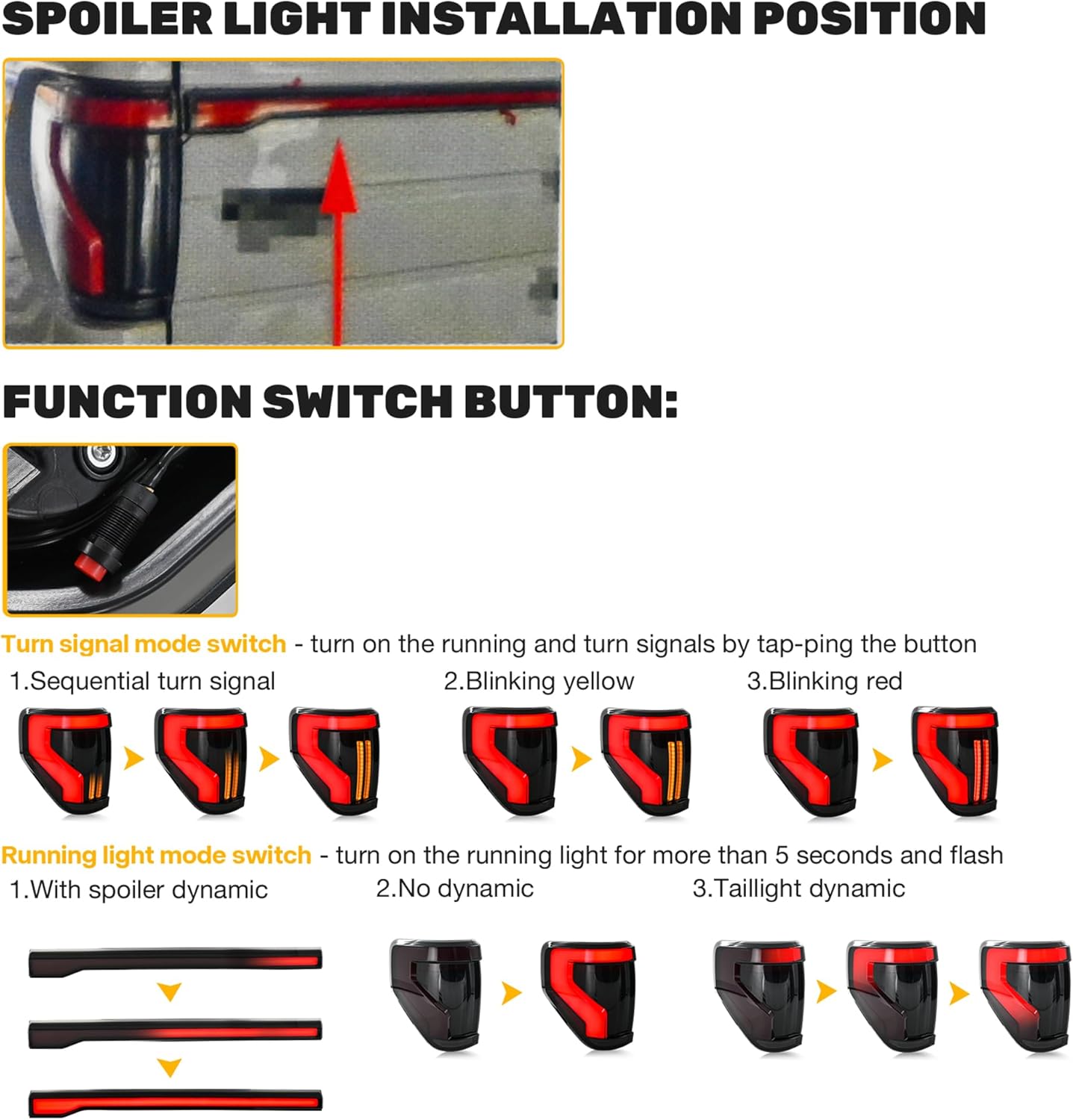 Tail Lights Compatible with 12th Gen F150 Pickup Truck 2009-2014, Rear Lamps Assembly w/Animation w/Amber Sequential Signal Lights w/Spoiler Light, Smoke Lens