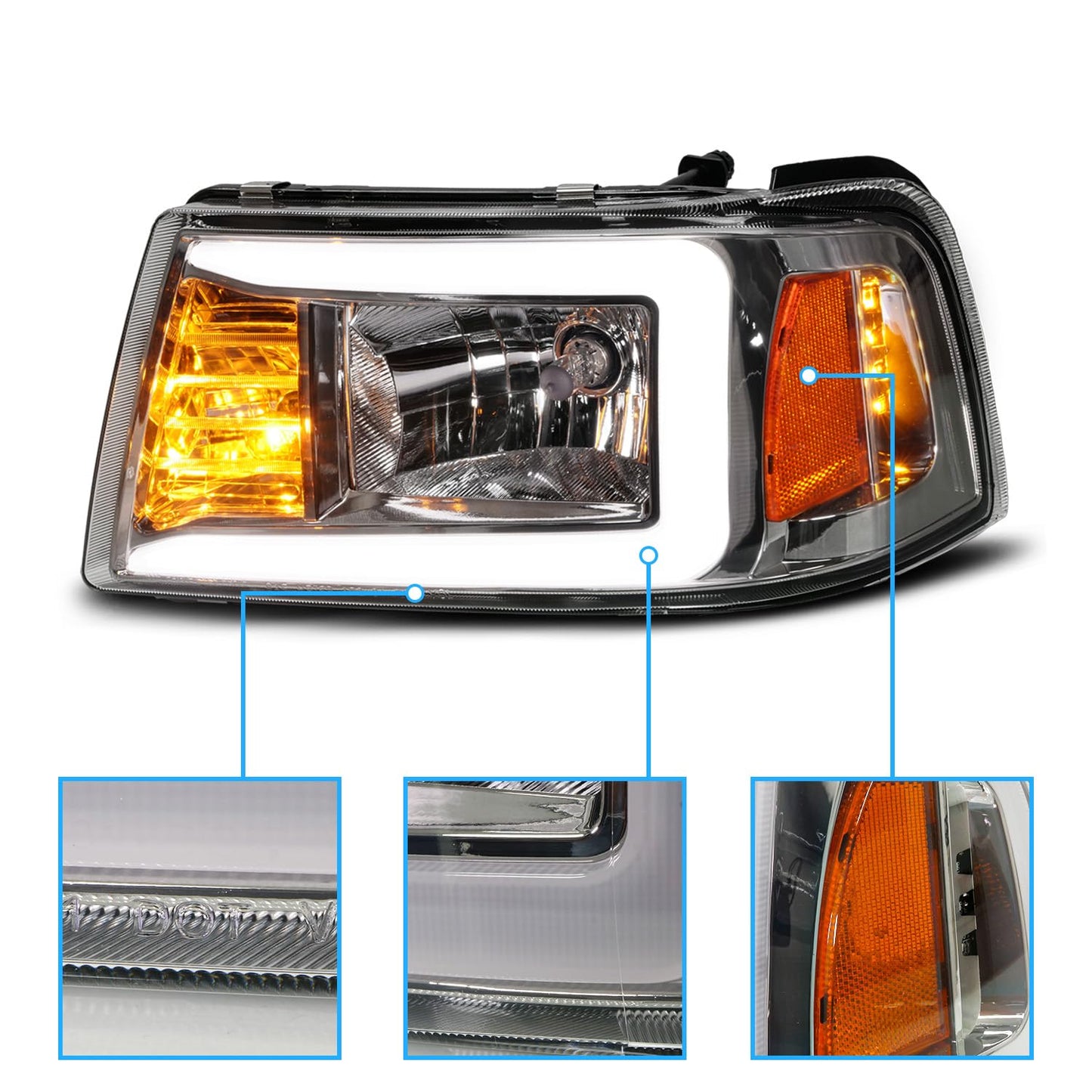 2Pcs LED Tube Black Replacement Headlights Corner Lamp Set for Ford Ranger 2001-2011