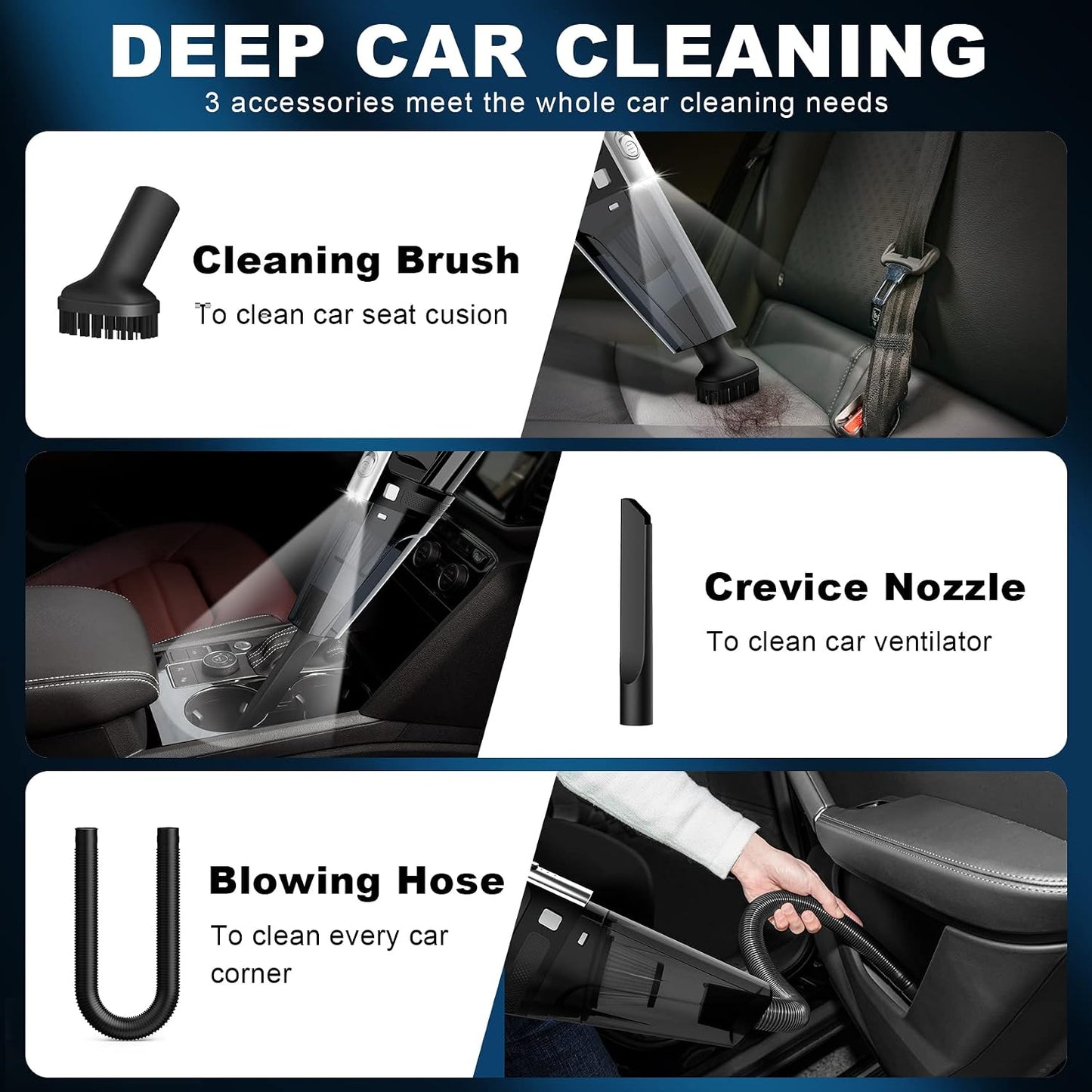 Cordless Car Vacuum Lightweight High Power Handheld Vacuum Cleaner with LED Light
