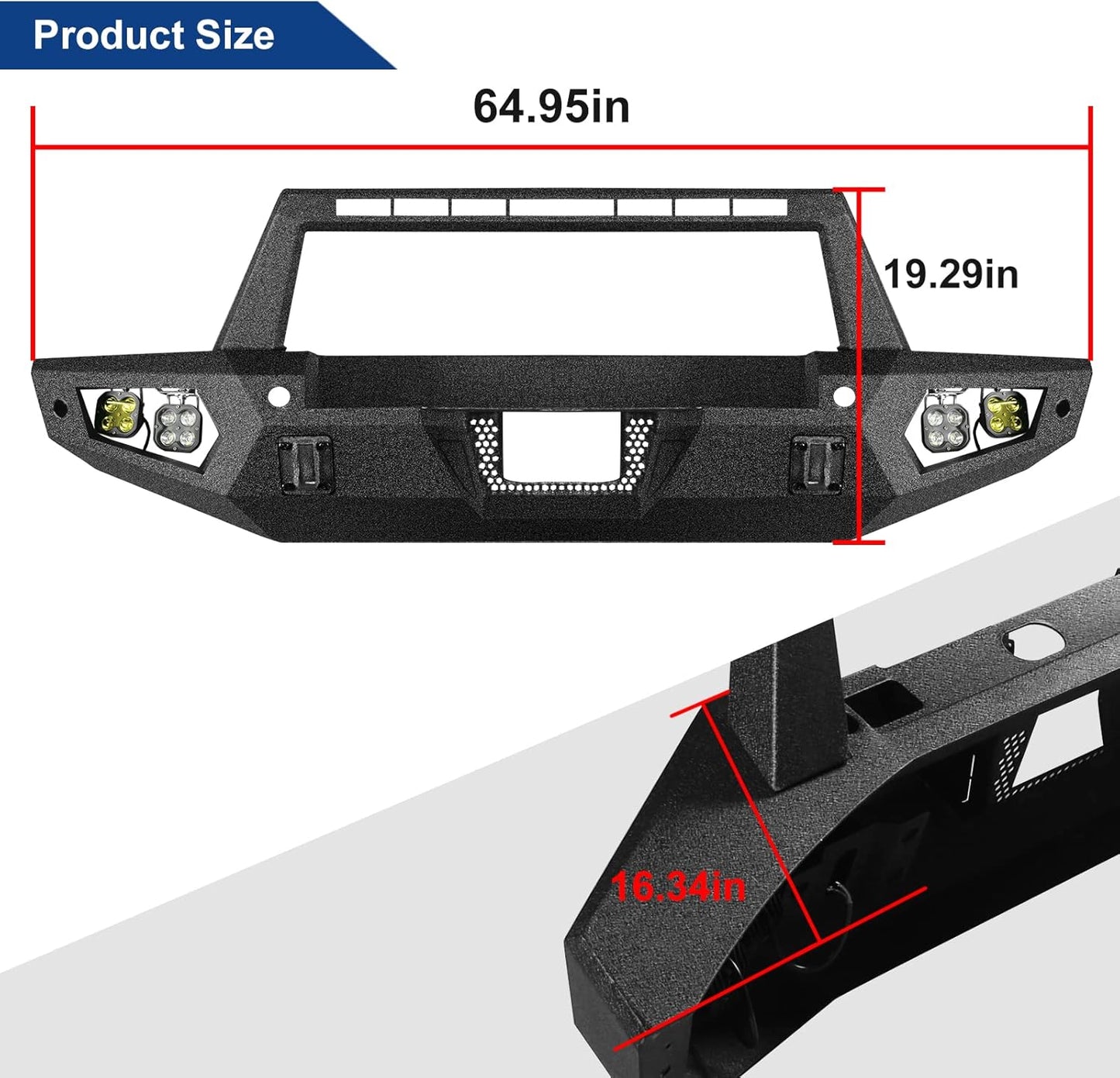 Off Road Front Bumper Fit for Ford Bronco 2021 2022 2023 2024 2025, Heavy Duty Steel Bumper Fit for Bronco 2/4 door W/Winch Plate, 4 x Lights, Sensor Holes, Shackle Mounts