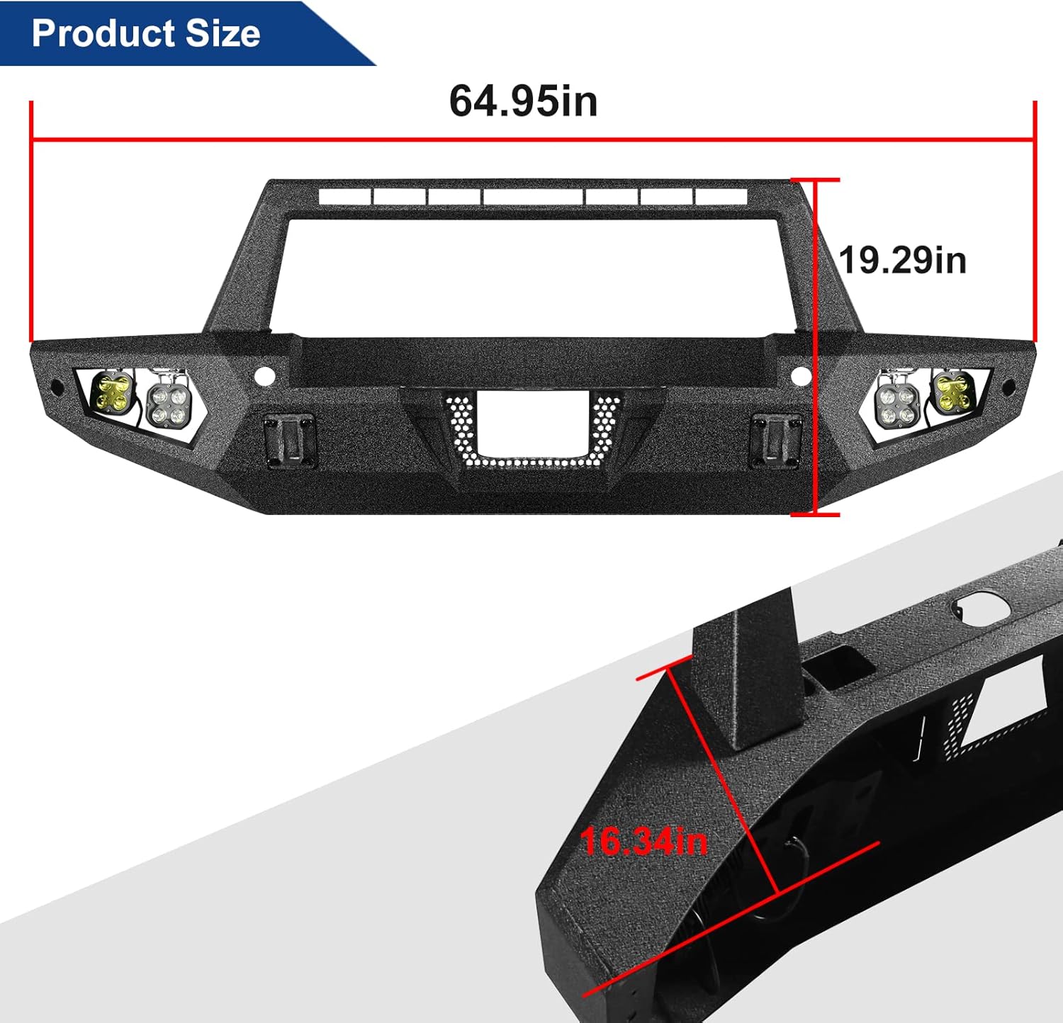 Off Road Front Bumper Fit for Ford Bronco 2021 2022 2023 2024 2025, Heavy Duty Steel Bumper Fit for Bronco 2/4 door W/Winch Plate, 4 x Lights, Sensor Holes, Shackle Mounts