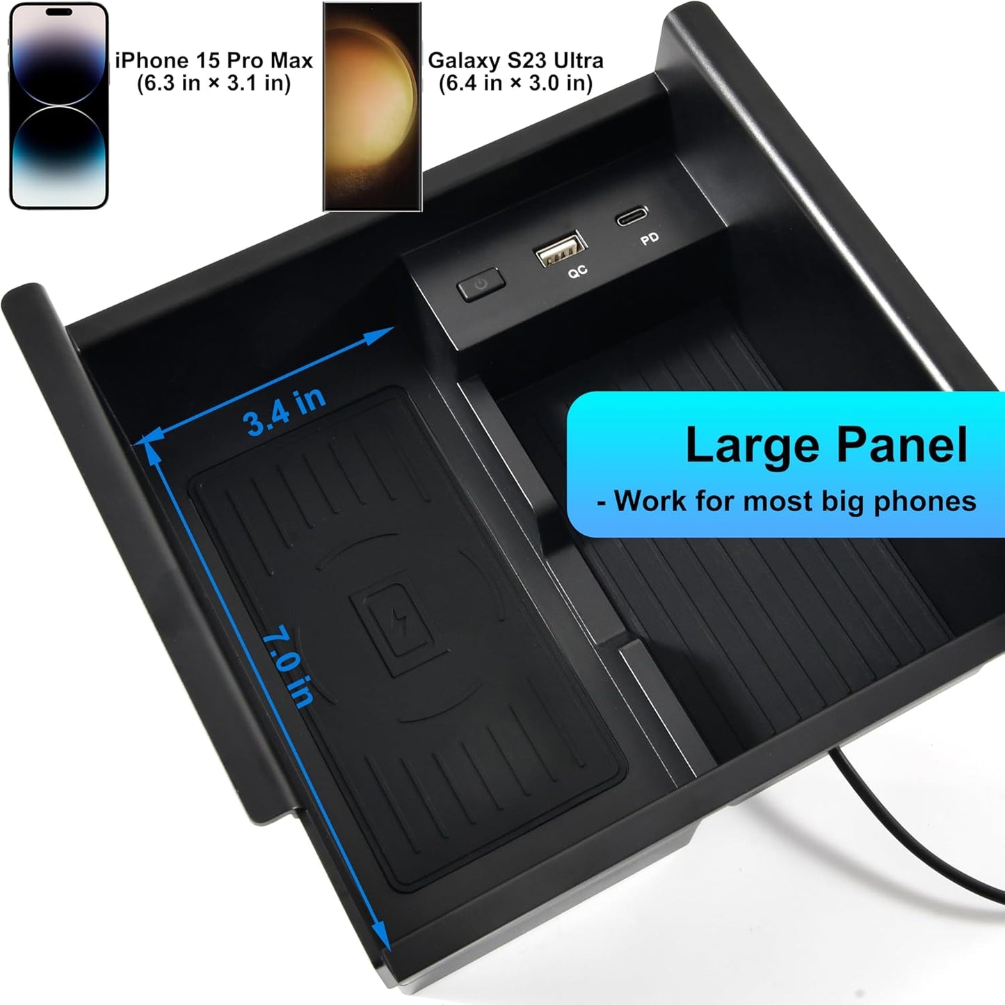 Wireless Charger for Toyota 4runner 2010-2024, Center Console Organizer Tray USB-A USB-C Fast Wireless Charging Pad Armrest Storage Box for Toyota 4runner 5th Gen SR5 TRD Accessories