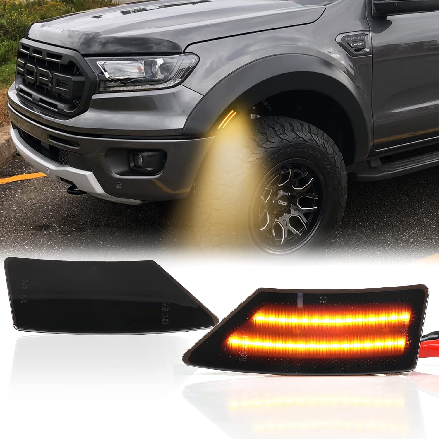 2Pcs LED Side Marker Lights for Ford Ranger Lariat XL XLT 2019 - 2022