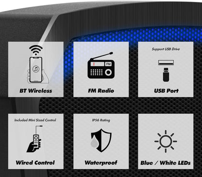 ATN5 All-in-One Built-in Amplifier Waterproof 6" Full Range Bluetooth ATV RZR UTV Stereo Speakers Audio Amp System,1.5 to 2" Rollcage Bar Mount Polaris 4 Wheeler Can-Am FM Radio USB - OMOTOR