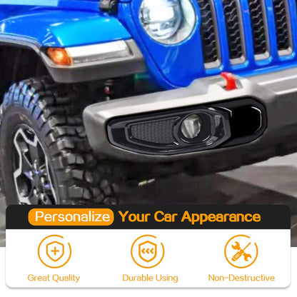 Front Fog Light & Front Bumper Anti-Collision Cover Trim Compatible with Jeep Wrangler JL JLU & Gladiator JT 2018-2023