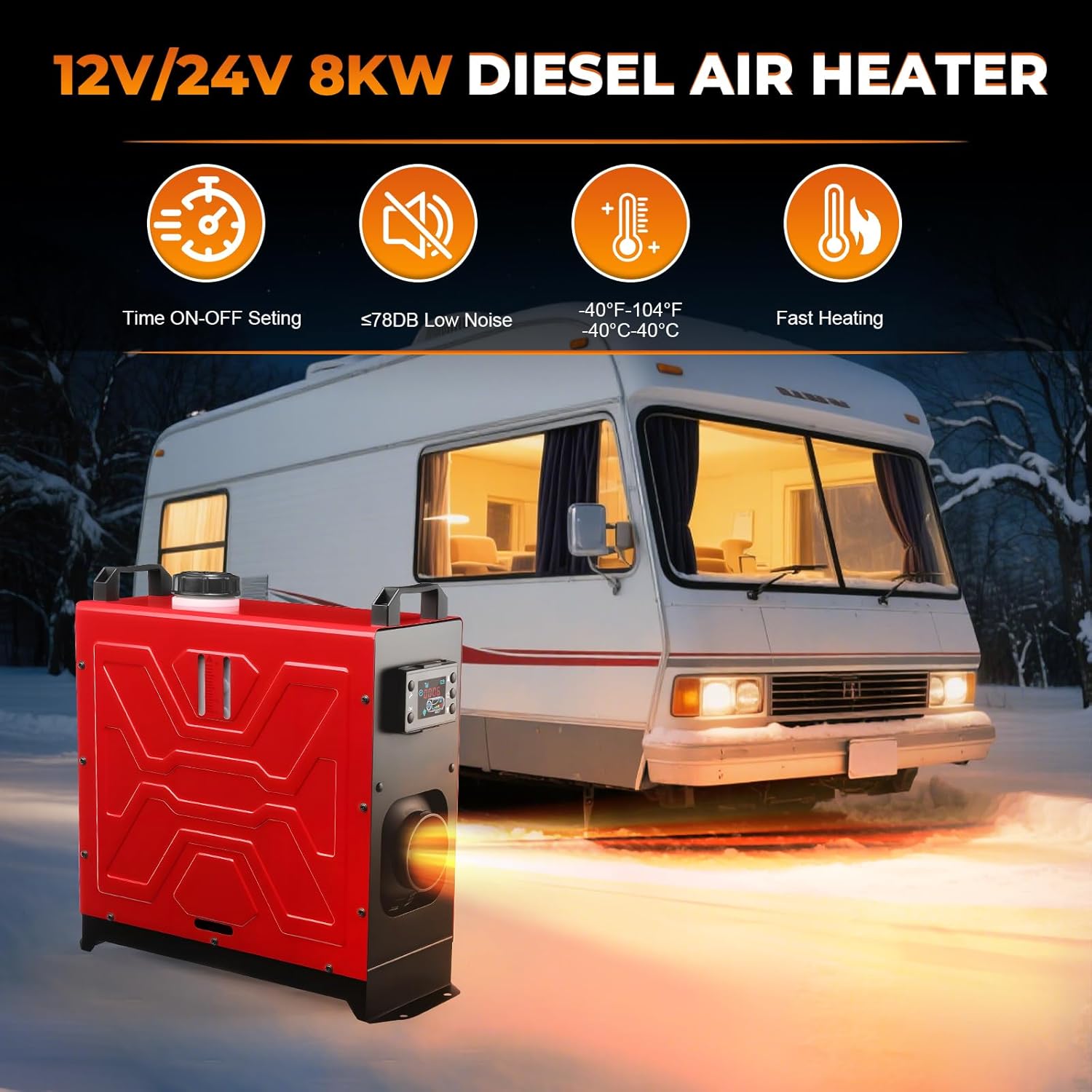 Diesel Heater, 12V/24V/110V 8KW Parking Heater with Remote Control and LCD Display, 2 Ways Control Fast Heating with Muffle Silencer for Campers RV Truck Boat Bus Car Trailer Garage