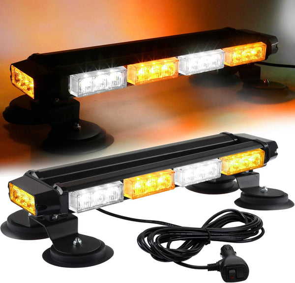 30 LED Strobe Flashing light Bar, High Intensity Emergency Hazard Warning Safety Beacon Light w/Magnetic Base 16ft Cord for Car Trucks Trailer Roof Safety(Amber White Amber White) - OMOTOR
