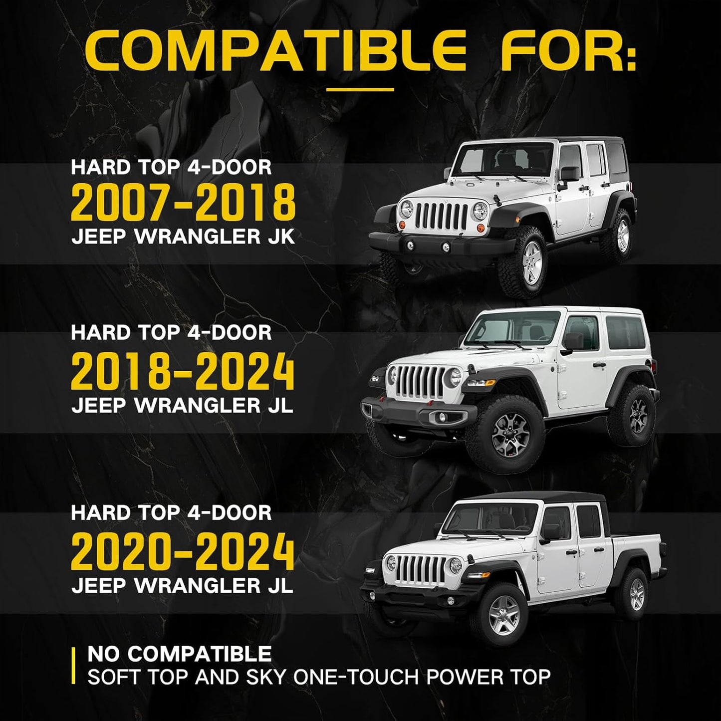 3 Crossbars 400 lbs Heavy Duty Roof Rack Crossbars for Jeep Wrangler JL JK Gladiator JT 2007-2024, (2/4 Door Hardtop)