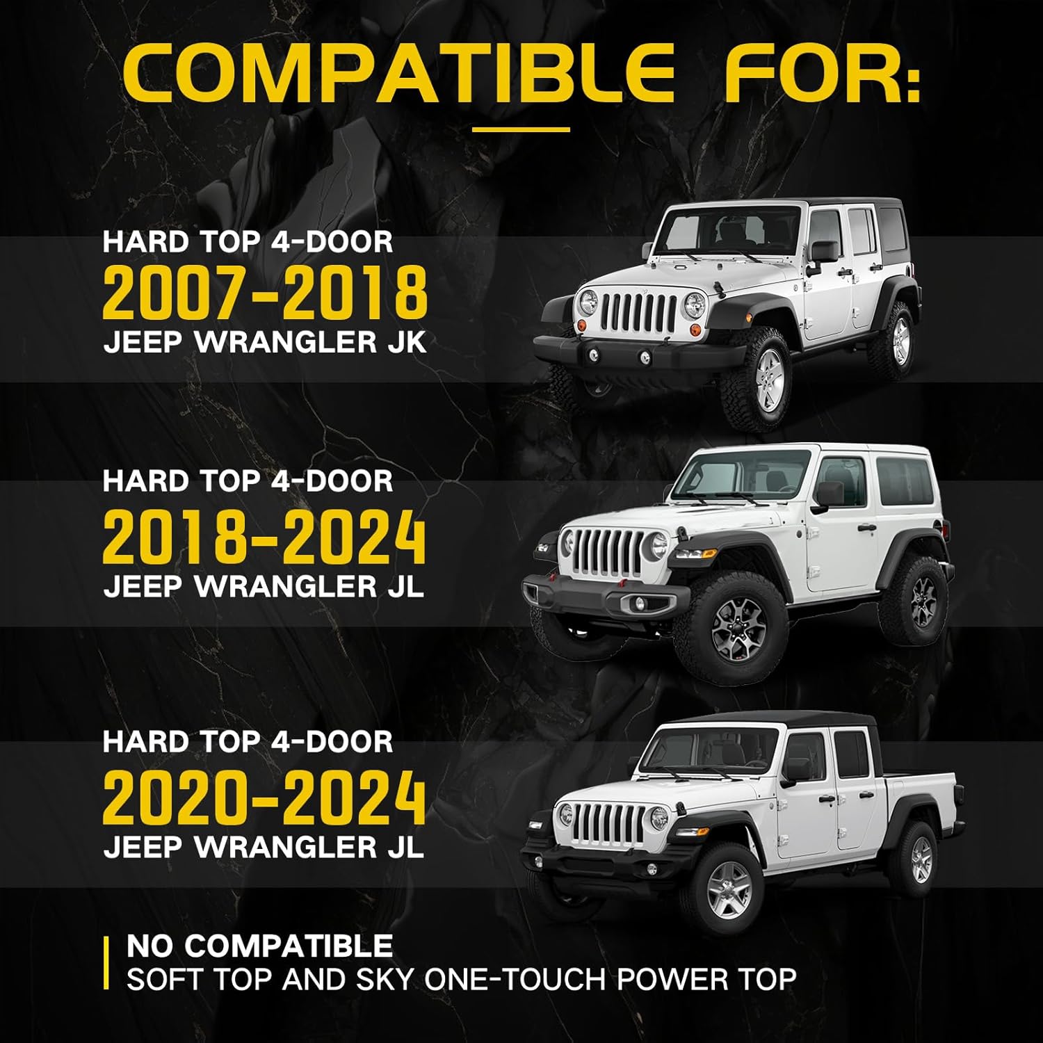 3 Crossbars 400 lbs Heavy Duty Roof Rack Crossbars for Jeep Wrangler JL JK Gladiator JT 2007-2024, (2/4 Door Hardtop)