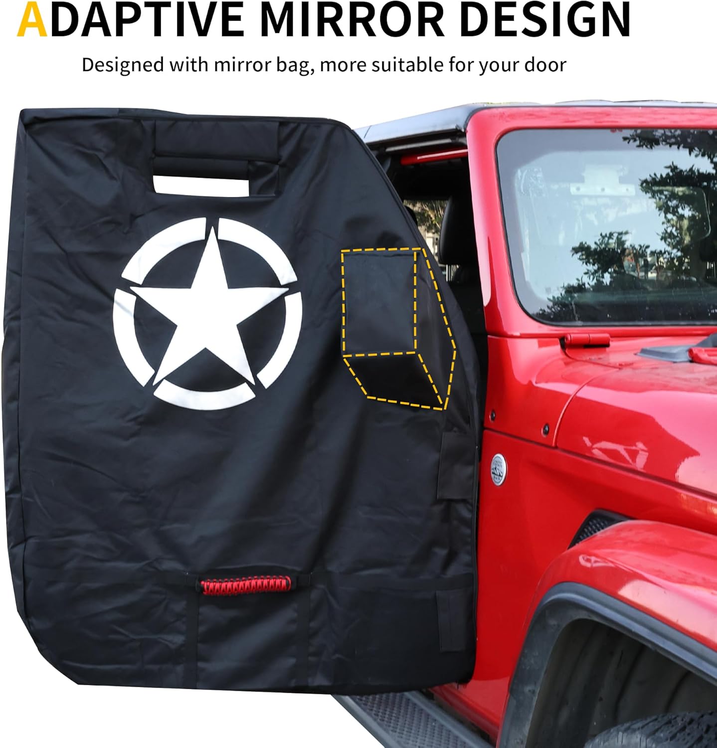 Door Storage Bags Compatible with 1976-2025 Jeep Wrangler YJ TJ JK JL 4XE Gladiator JT Accessories Car Doors Storage Cover with Hangers Design, Hinges Cut, Mirror Organizer Bag, Handles, 2 Pack