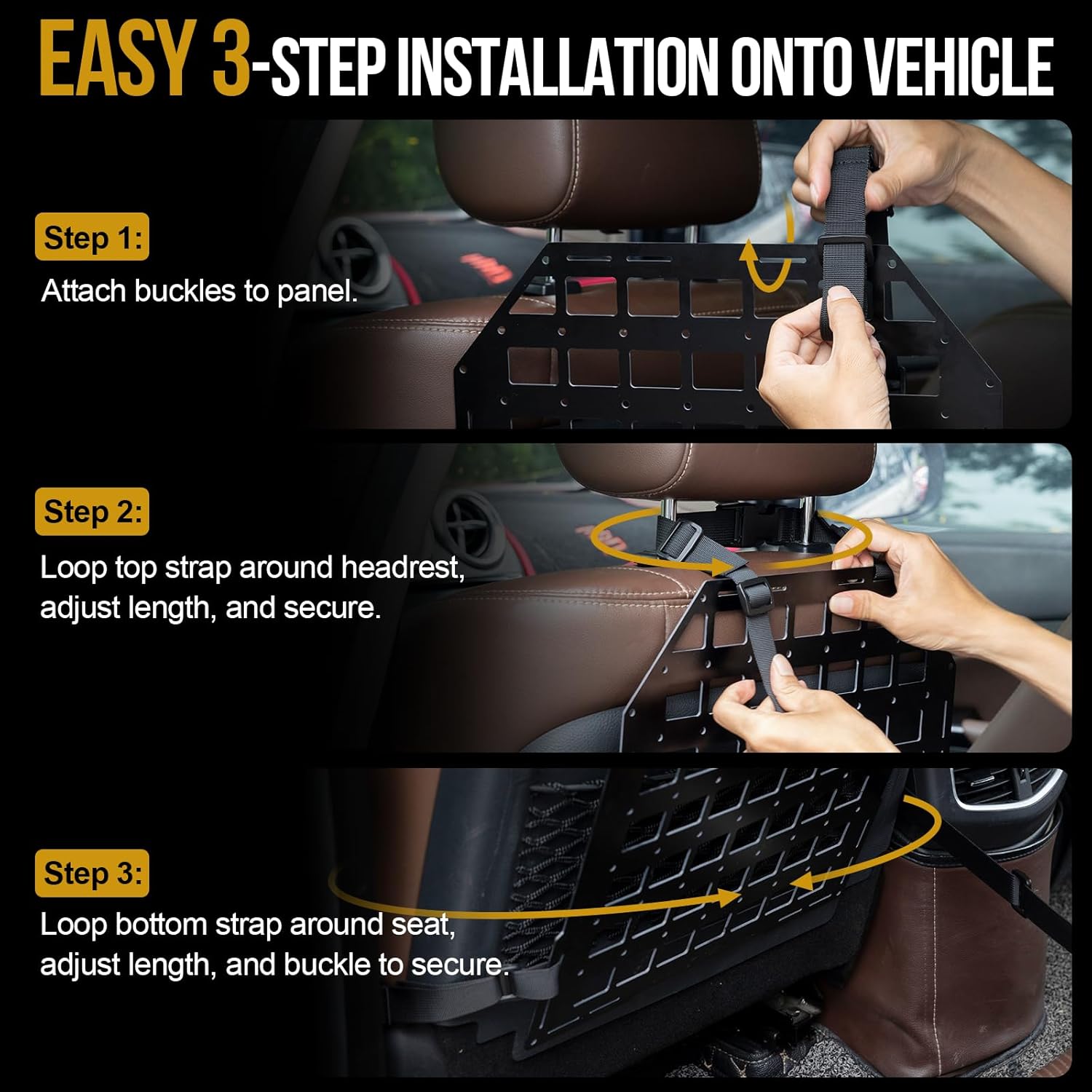 OneTigris Molle Seat Back Organizer, Tactical Rigid MOLLE Car Panel, Fiberglass Universal Car Seat Cover Back Seat Organizer for Vehicles Trucks Cars Mount Rack for Modular Storage & Display
