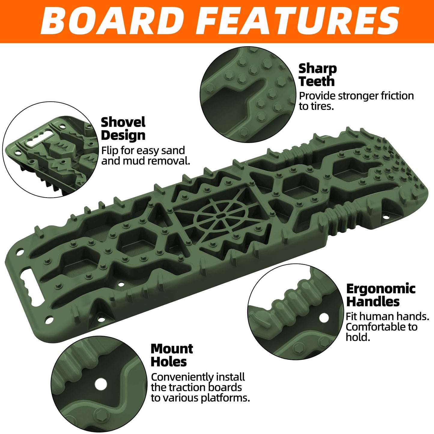 2PCS Traction Boards with Build-in Jack Base & Mounting Kit for Overlanding
