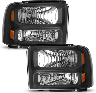 Headlights Compatible with 2005-2007 Ford F250 F350 F450 F550 Super Duty, for 2005 2006 2007 Ford F250 Headlamp Replacement Black Housing