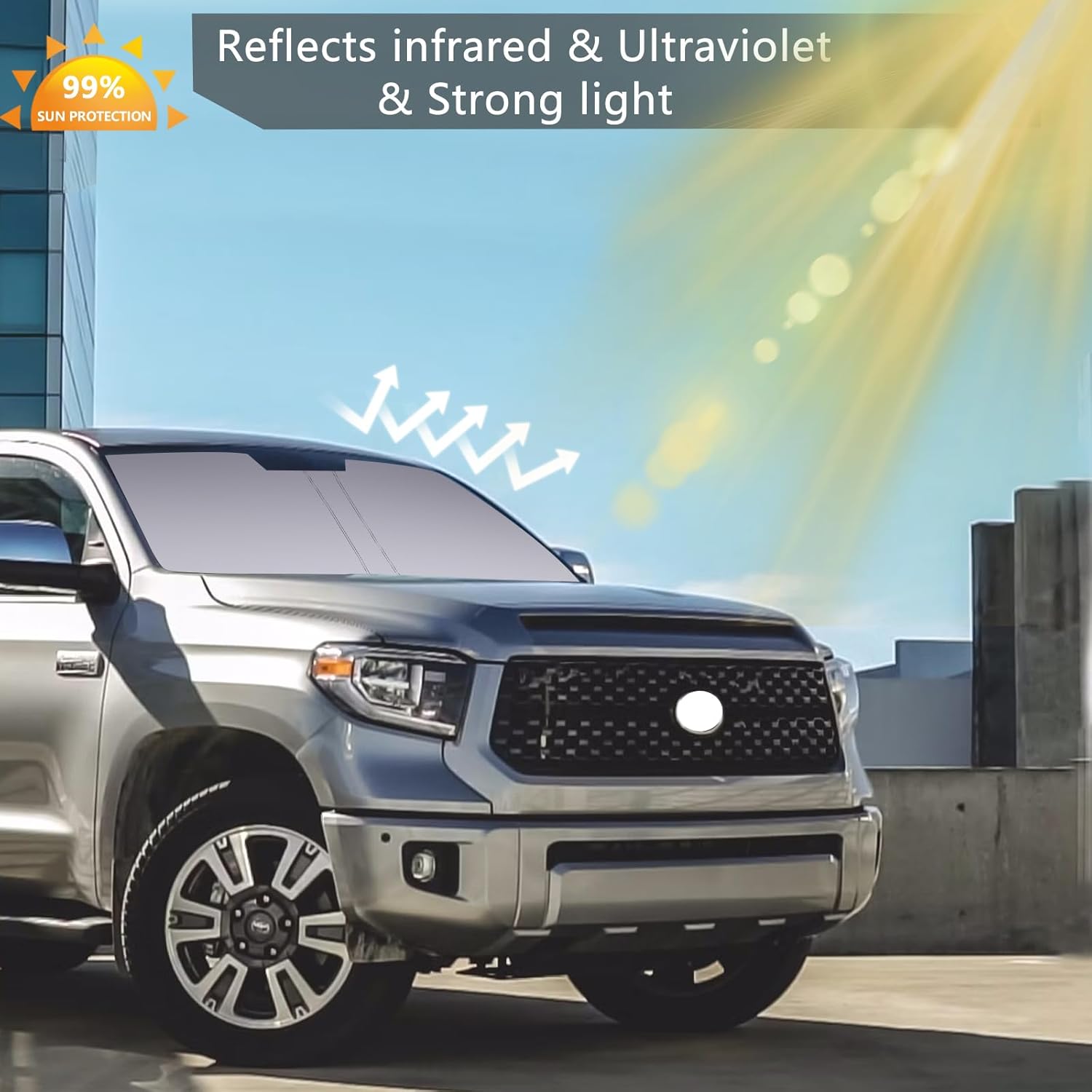 Windshield Sun Shade for Toyota Tundra 2014-2021, Custom Fit Foldable Front Window Sunshade Sun Visor Protector, Block UV Rays Keep Your Car Cooler