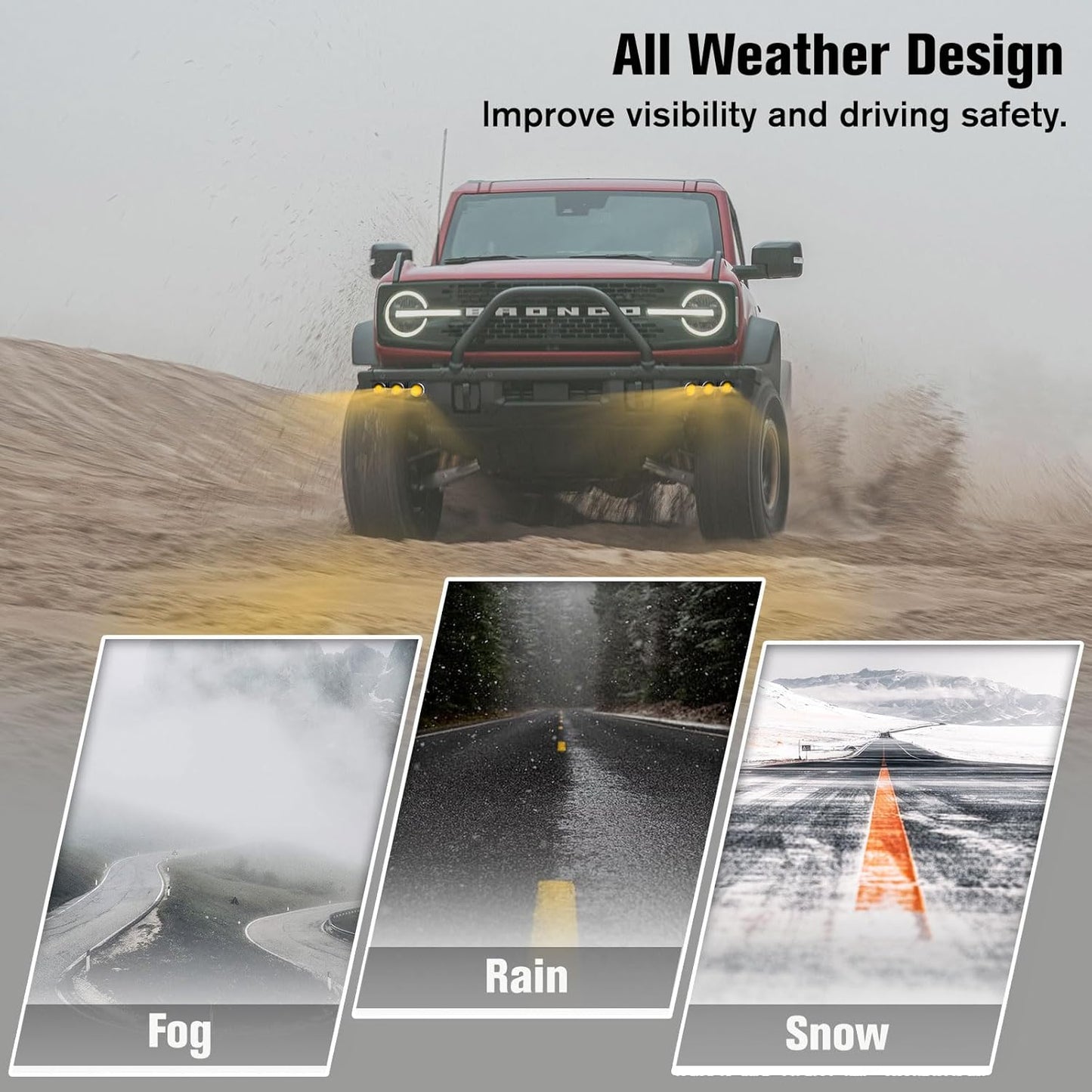 LED Front Bumper Fog Light with Mounts, Modular Bumper Fog Lamps Accessories, Ultra-Bright Amber Light Source Compatible with Ford Bronco 2021 2022 2023 2/4 Door