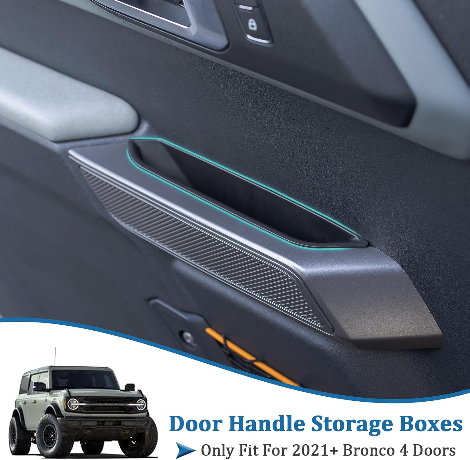 TOPINSTALL 4 Door Handle Storage Box Compatible with Ford Bronco 2021-2025 Accessories, Phone Holder Front and Rear Door Grab Handle Pocket Storage ABS Plastic-4PCS (Not for Sport Model)