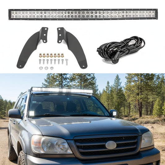 Dasen 42" 240W Curved LED Light Bar & Upper Roof Windshield Mount Brackets w/Wiring Kit Compatible with Toyota Tacoma 1995-2004, Fit 4Runner 1995-2002