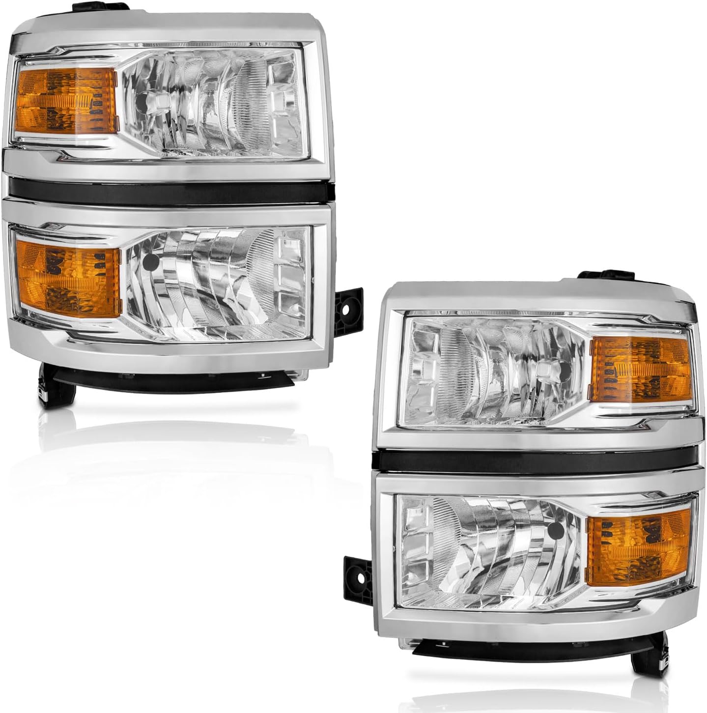Headlights Assembly 2014-2015 For Chevy Silverado 1500 Headlight Assembly Replacement 2014 2015 For Chevy Silverado 1500 Headlamp Chrome Housing Amber Reflector Left + Right Side