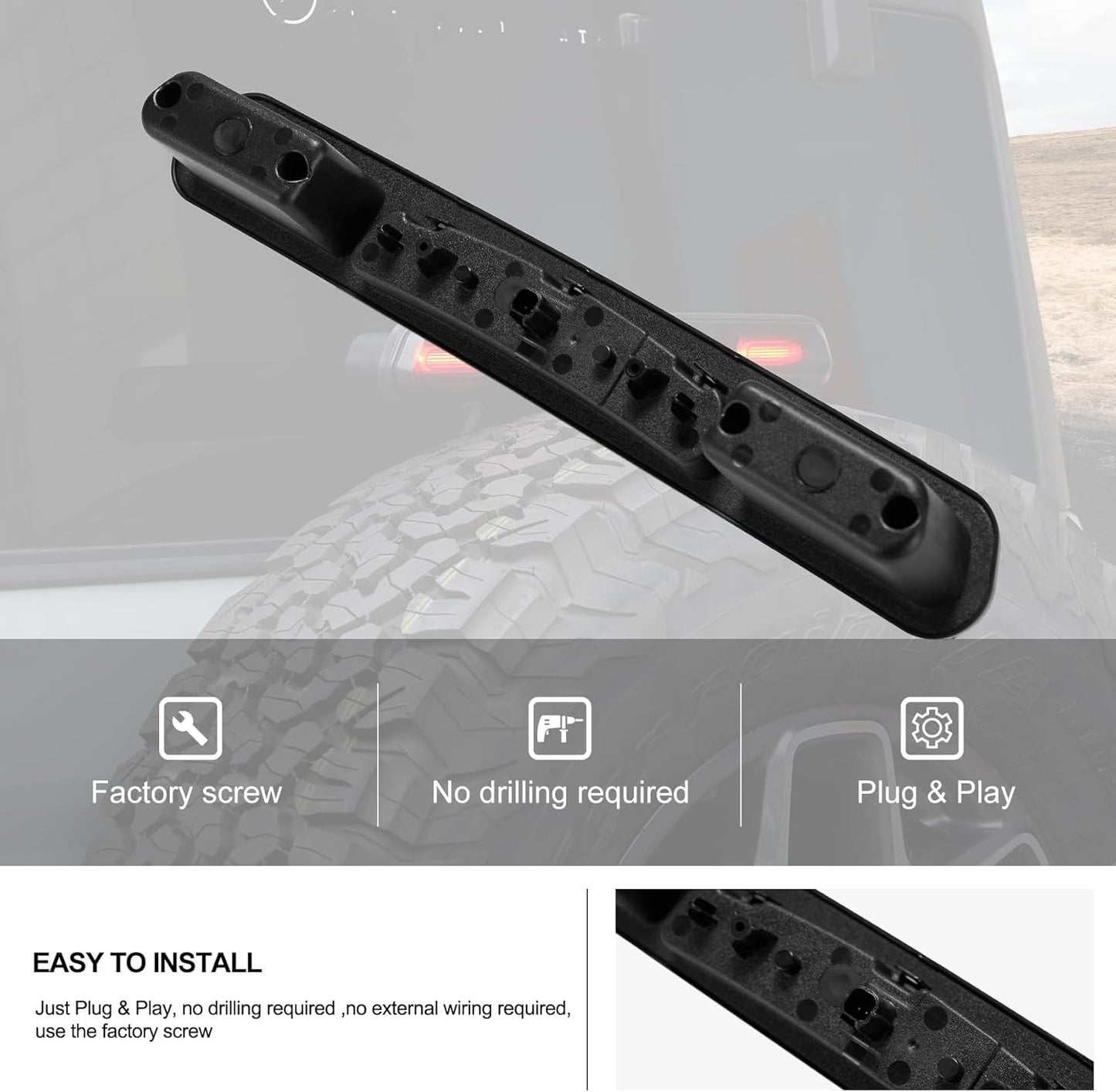 Kiwi Master Smoked LED 3rd Brake Light for 2021-2025 Ford Bronco Accessories Third Brake Light High Mount Stop Light