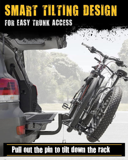 2 Bike Racks for Tow Hitch 180 lbs Capacity for Bikes, Electric eBikes, Fat Tire, Road Bikes and MTB, Tilting Folding E-Bike Rack for Car SUV Pickup Truck RV Camper - 2 inch Receiver