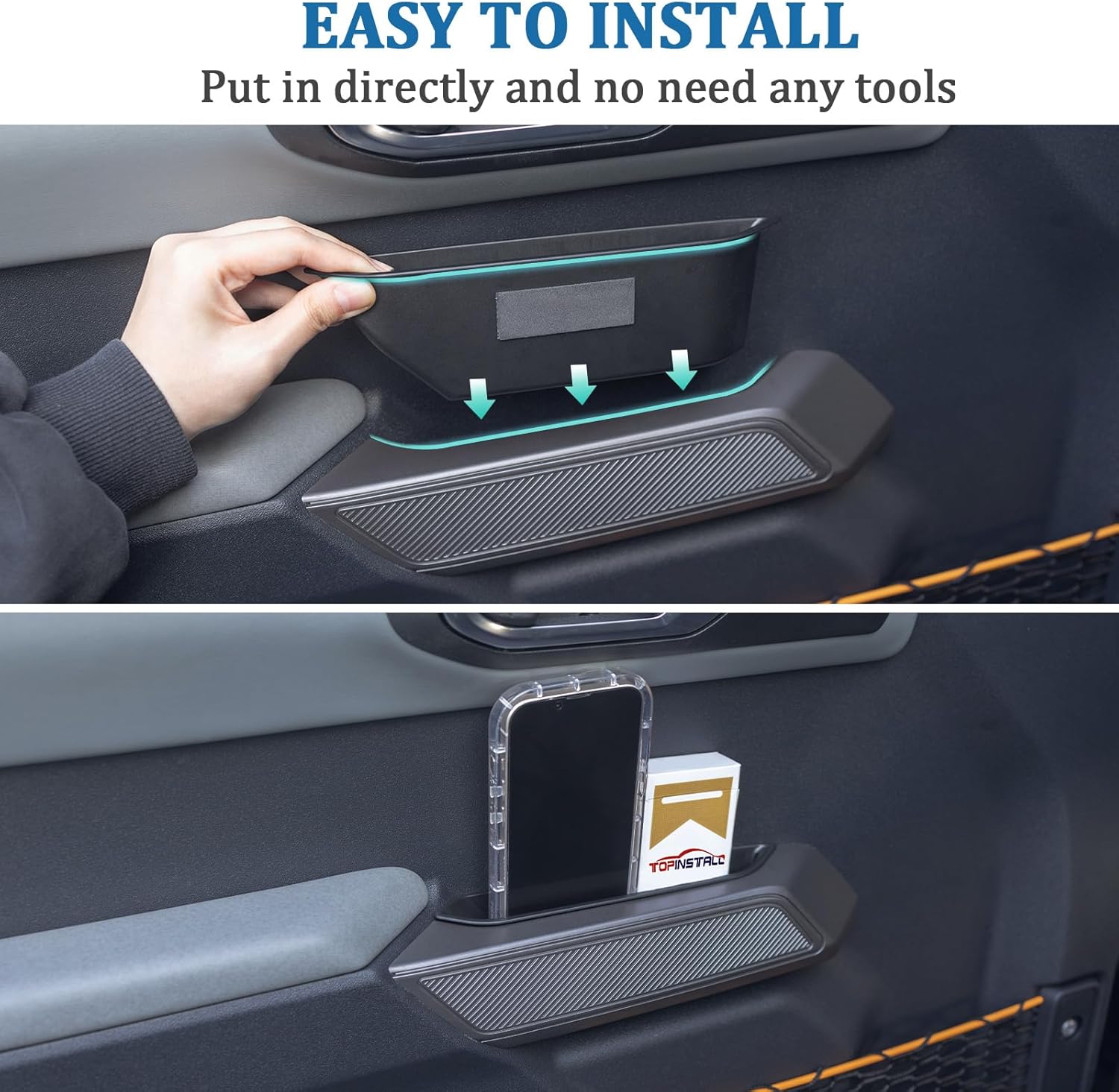 TOPINSTALL 4 Door Handle Storage Box Compatible with Ford Bronco 2021-2025 Accessories, Phone Holder Front and Rear Door Grab Handle Pocket Storage ABS Plastic-4PCS (Not for Sport Model)