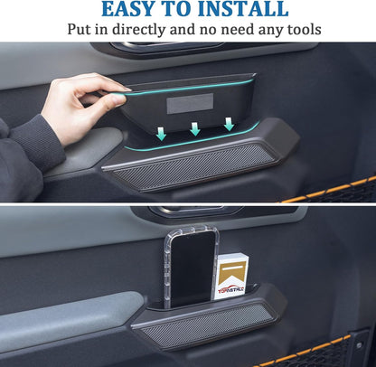 TOPINSTALL 4 Door Handle Storage Box Compatible with Ford Bronco 2021-2025 Accessories, Phone Holder Front and Rear Door Grab Handle Pocket Storage ABS Plastic-4PCS (Not for Sport Model)