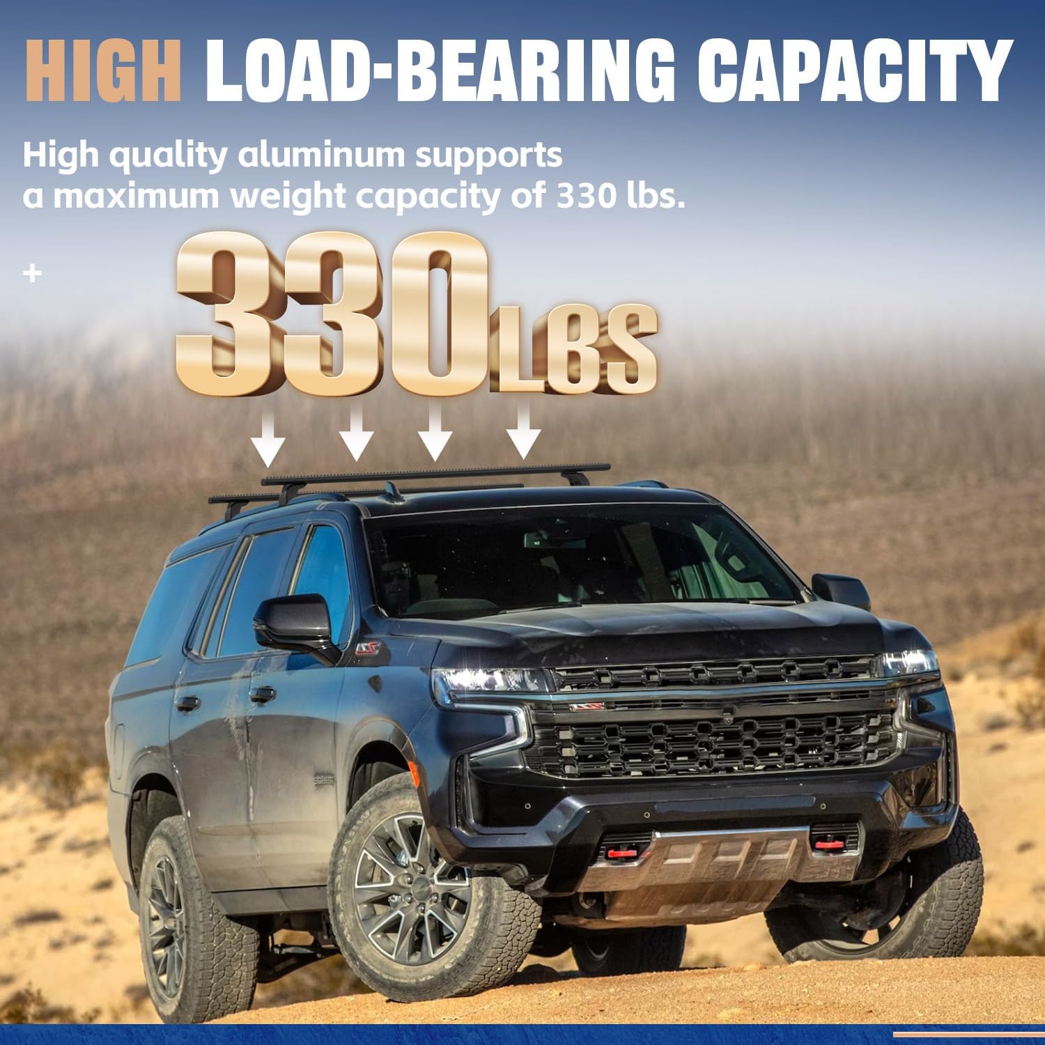 330 LBS Lockable Cross Bar Fit for 2021 2022 2023 2024 2025 Chevrolet Tahoe, Chevy Suburban, GMC Yukon & Yukon XL, Cadillac Escalade ESV Anti-Theft Roof Rack Rail Crossbar Luggage Cargo Bar
