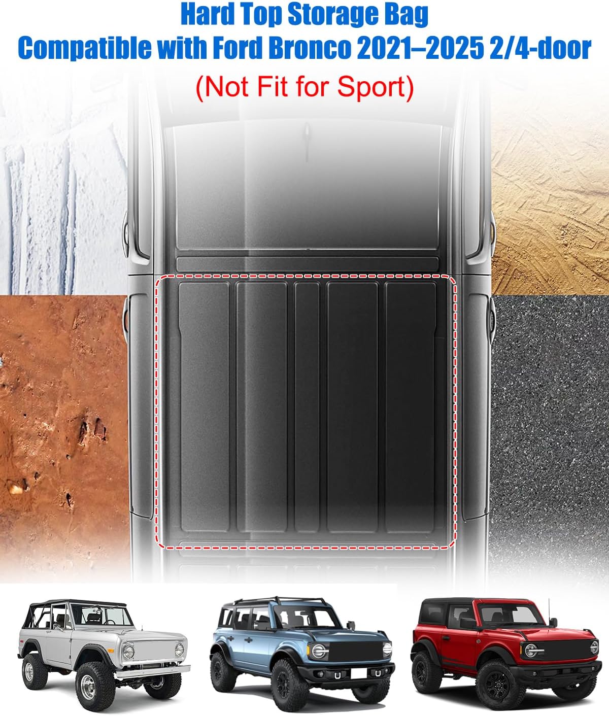Rear Hard Top Storage Bag Compatible with Ford Bronco 2/4 Door 2021-2023, Off-Roading Accessories Roof Panel Bag