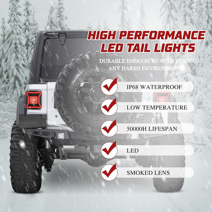 BUNKER INDUST Smoked LED Tail Lights Replacement Kit for 2018-2022 Jeep Wrangler JL Accessories, Rear Brake Light Tail Lamp Turn Signal Light Reverse Back Up Assembly,Pair