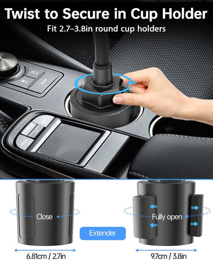 12V Car fan, 3-Speed Portable Vehicle Cooling Fan for Front Seat, Cigarette Lighter Powered with Car Charger, Mounted in Cup Holder, 360° Rotation, Car Necessities for Dog/SUV/RV/Truck/Van