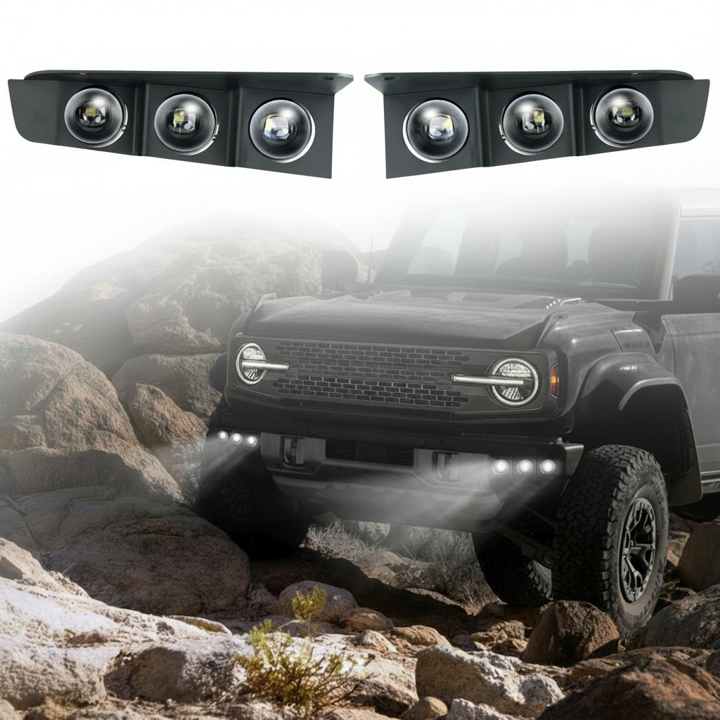 LED Front Bumper Fog Light with Mounts, Modular Bumper Fog Lamps Accessories, Ultra-Bright Amber Light Source Compatible with Ford Bronco 2021 2022 2023 2/4 Door