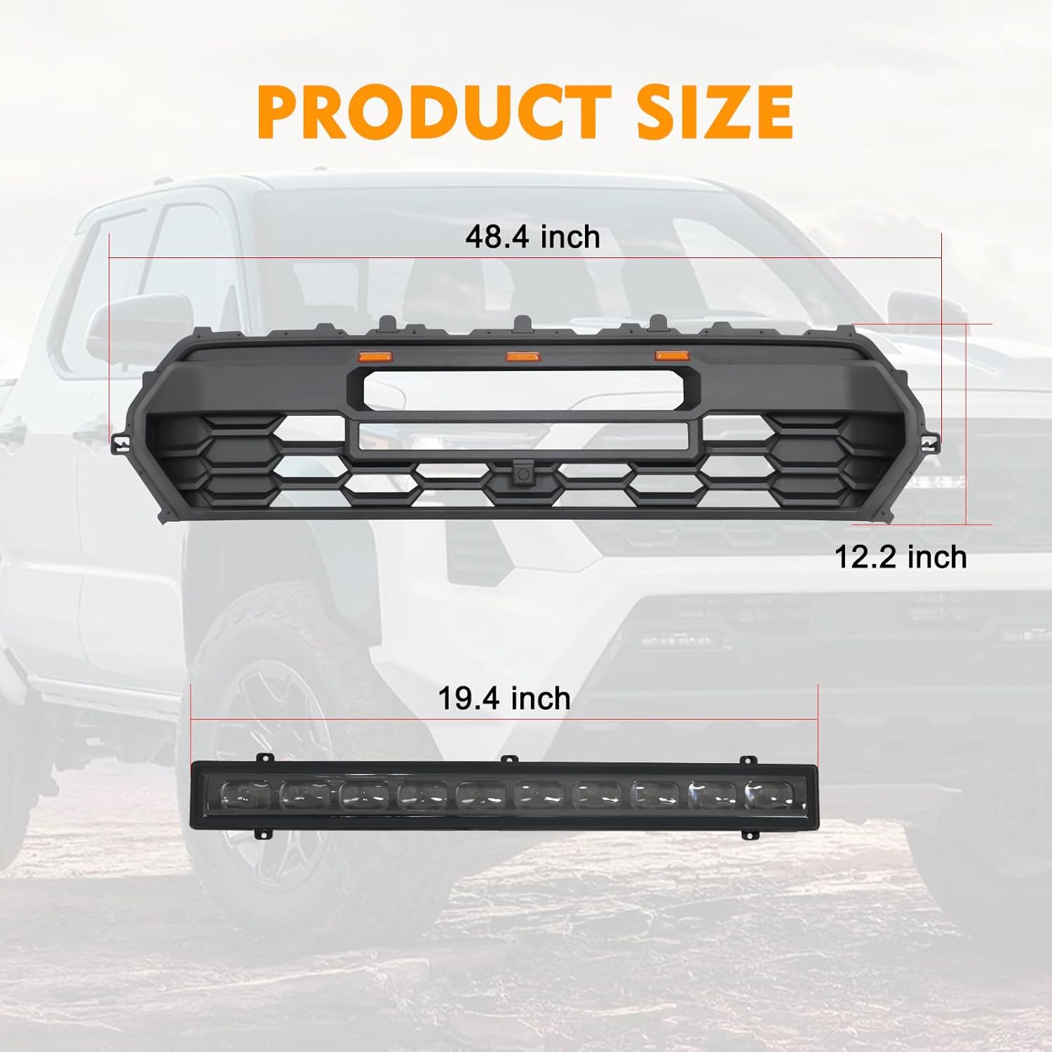2024 Tacoma Grill Front Hollow Grill Compatible with 2024 2025 Tacoma, ABS grille with high-mount amber LED accent lights and LED Light （Glossy Black Style）
