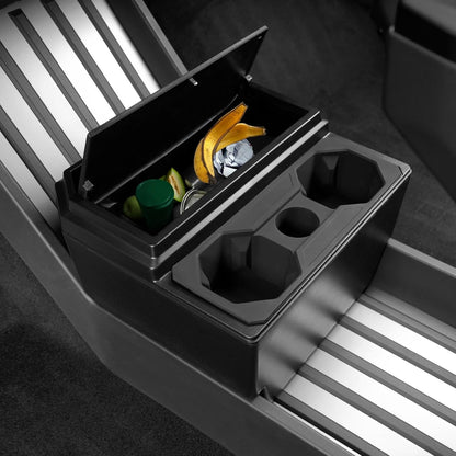 Floor Lower Console Storage Box with Cup Holder for Tesla Cybertruck, Trash Can for Cybertruck Accessories Lined with Silicone Sleeve