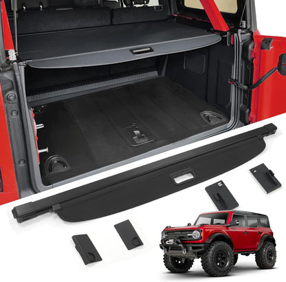 Trunk Cargo Cover for Ford Bronco Accessories 2021 2022 2023 2024 4-Door Retractable Rear Trunk Cargo Shade Cover Security Shield Shade(Not fit for Bronco Sport or Bronco 2-Door) - OMOTOR